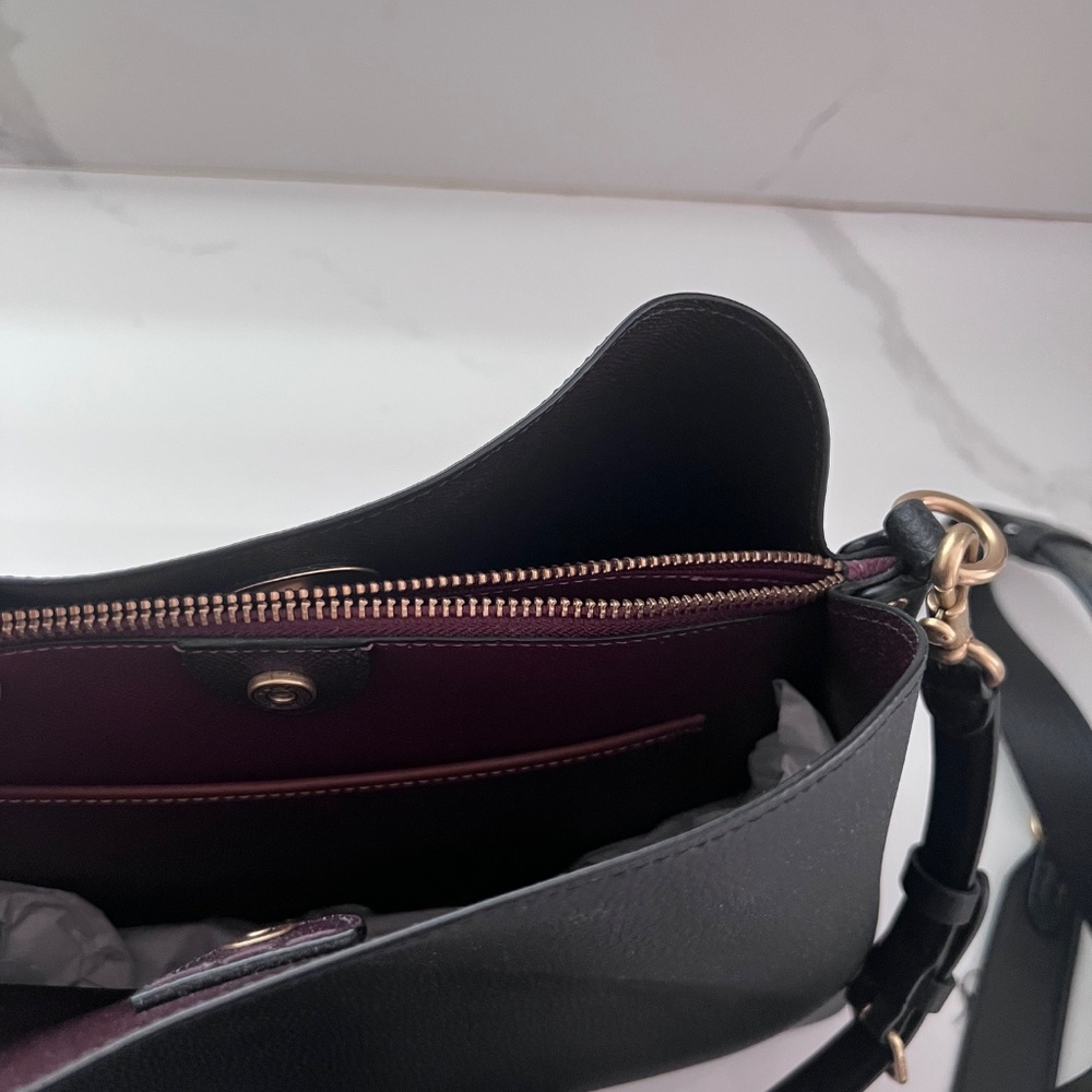 Coach Willow Shoulder Bag Black Pebble Leather Turnlock Matte Gold + Strap - Picture 11 of 16